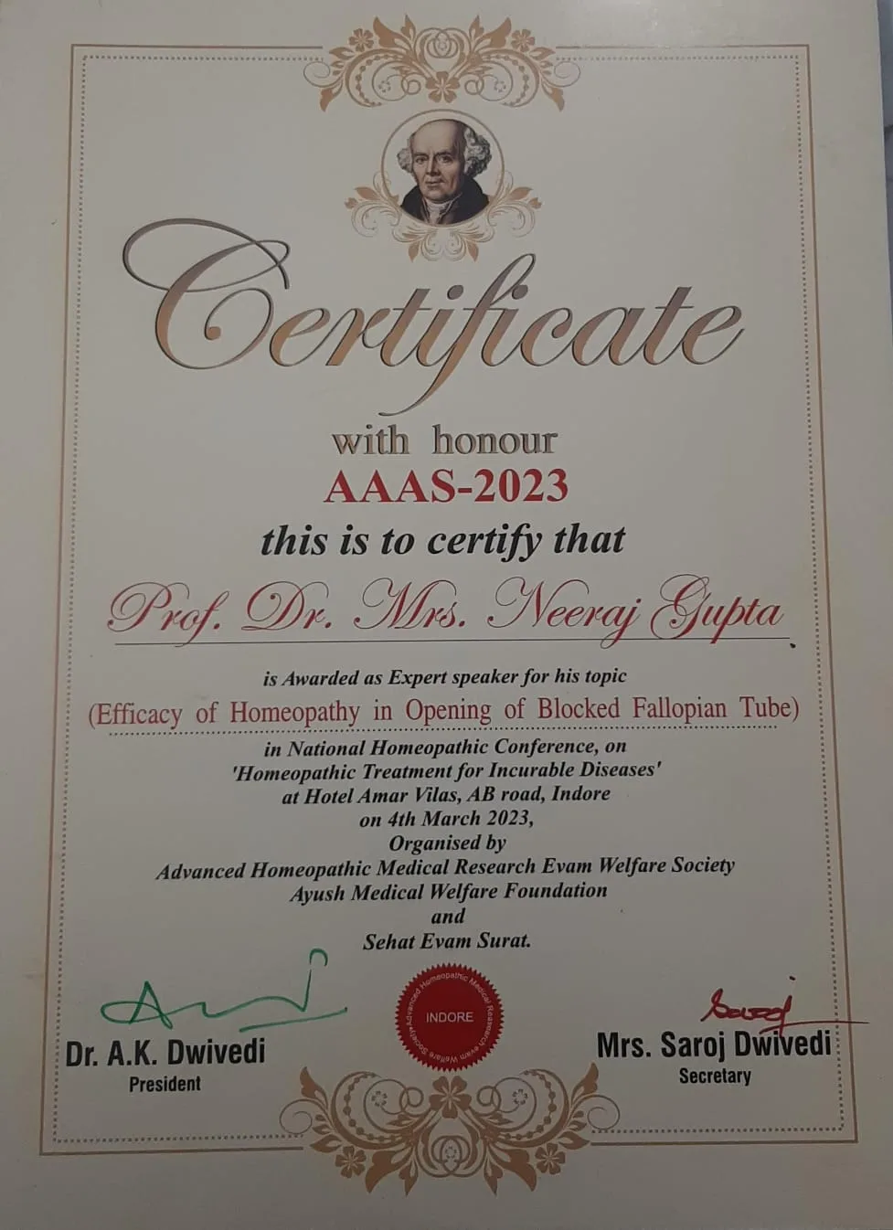 Expert Speaker — AAAS-2023, Indore