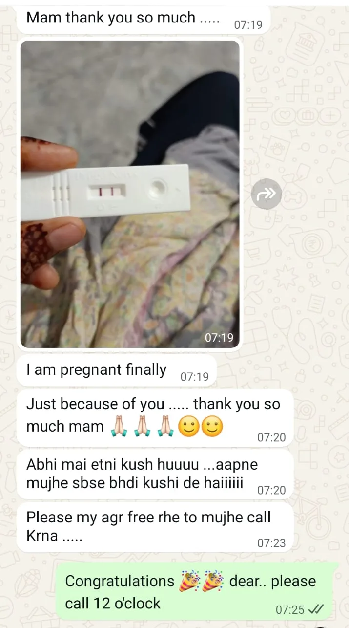WhatsApp message about Infertility treatment from a patient